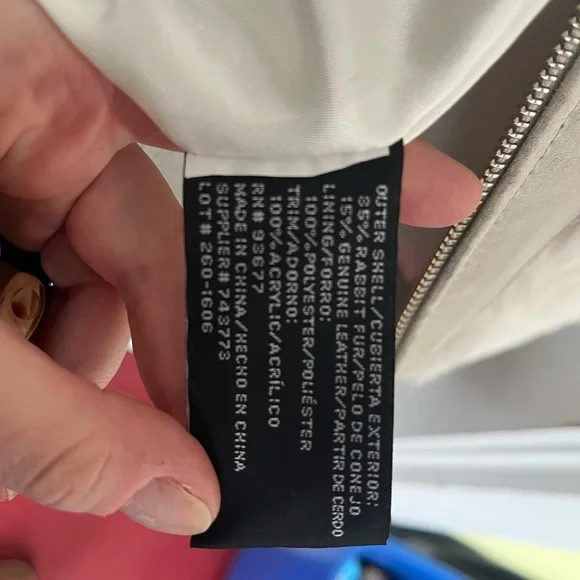 Mixit Vintage sz L cream/ taupe Y2K Real Rabbit Fur & Leather Bomber Jacket - Picture 6 of 15